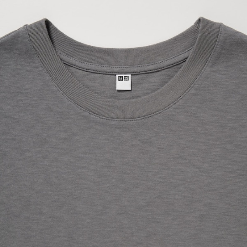 Uniqlo Slub Jersey Cropped Kort-Sleeve T Shirts Dame Sort | 3598-DMYZB