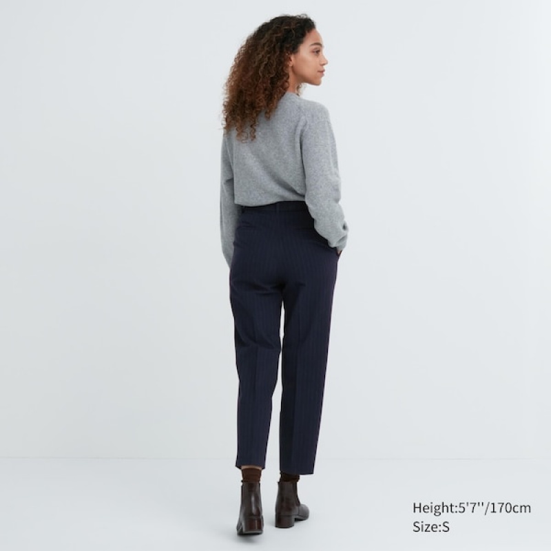 Uniqlo Smart Brushed Ankle Bukser Dame Mørkeblå | 7091-XTNVF