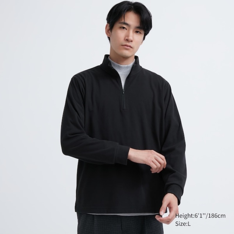 Uniqlo Smooth Fleece Half-Zip Long-Sleeve T Shirts Herre Sort | 7340-MNHRL