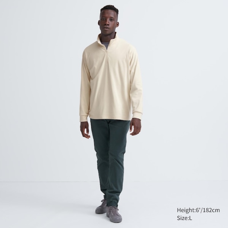 Uniqlo Smooth Fleece Half-Zip Long-Sleeve T Shirts Herre Beige | 1932-VAMFY