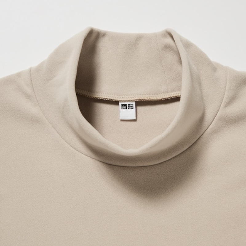 Uniqlo Smooth Fleece Mock Neck Long-Sleeve T Shirts Herre Beige | 4569-BWTJR