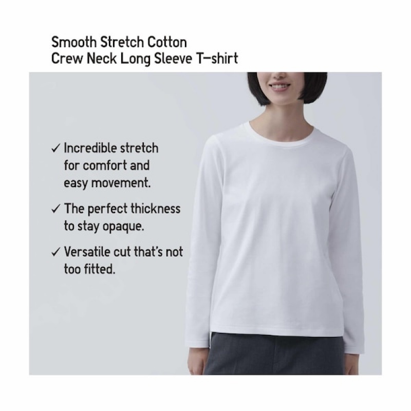 Uniqlo Smooth Stretch Bomulds Crew Neck Long-Sleeve T Shirts Dame Mørkegrå | 4615-YUTNF