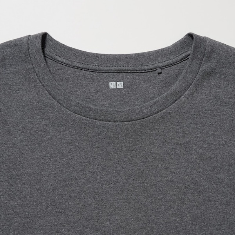 Uniqlo Smooth Stretch Bomulds Crew Neck Long-Sleeve T Shirts Dame Mørkegrå | 4615-YUTNF