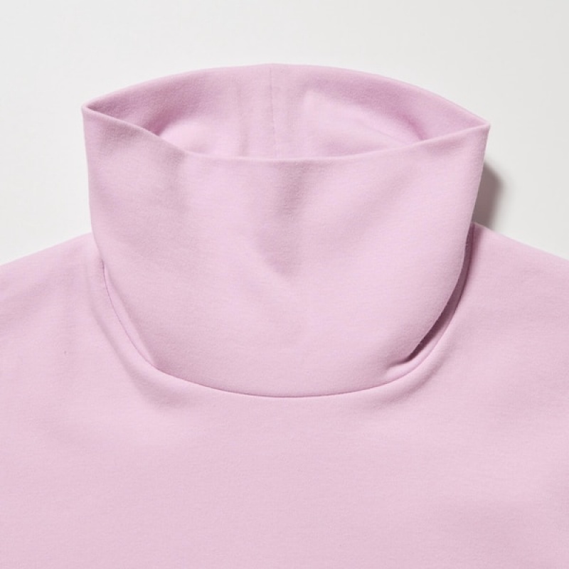 Uniqlo Smooth Stretch Bomulds Turtleneck Long-Sleeve T Shirts Dame Lyserød | 2367-FXTVI