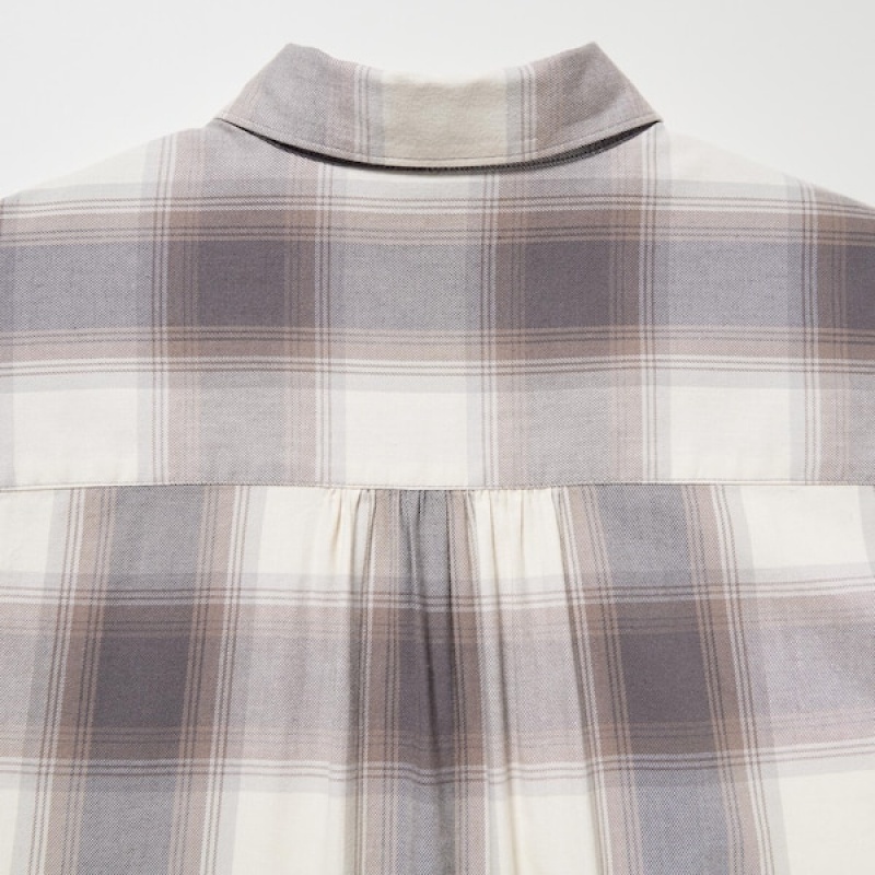 Uniqlo Soft Brushed Checked Long-Sleeve Skjorte Dame Grå | 1843-EVLIG