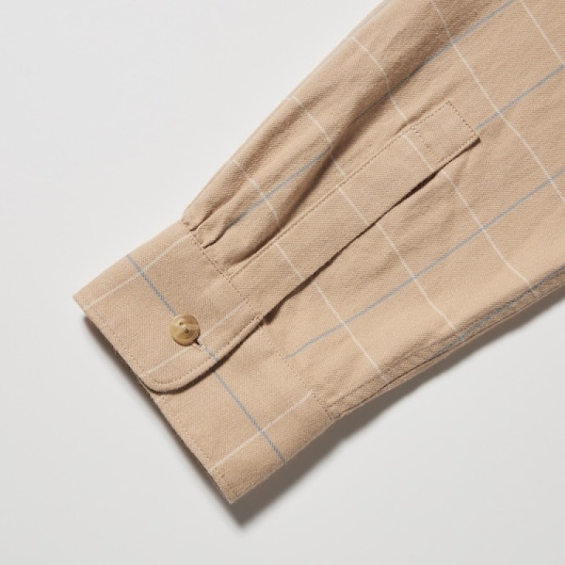 Uniqlo Soft Brushed Checked Long-Sleeve Skjorte Dame Beige | 0632-AZJBF