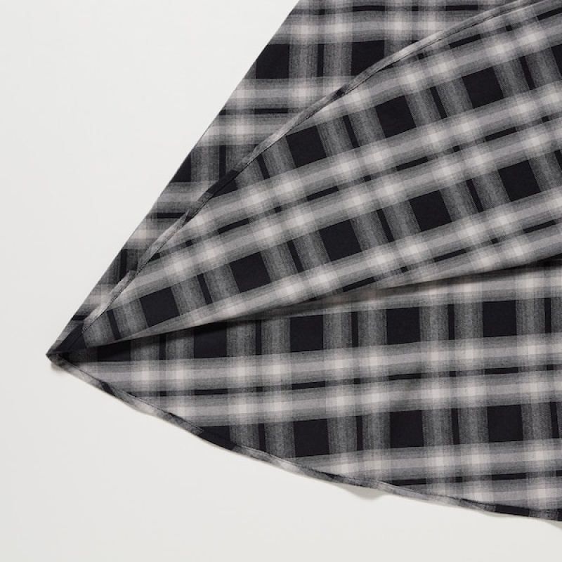 Uniqlo Soft Brushed Checked Long-Sleeve Shirt Kjole Dame Sort | 5697-JRBAQ