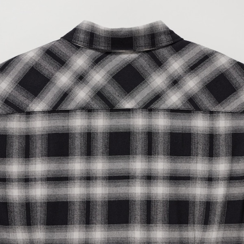 Uniqlo Soft Brushed Checked Long-Sleeve Shirt Kjole Dame Sort | 5697-JRBAQ