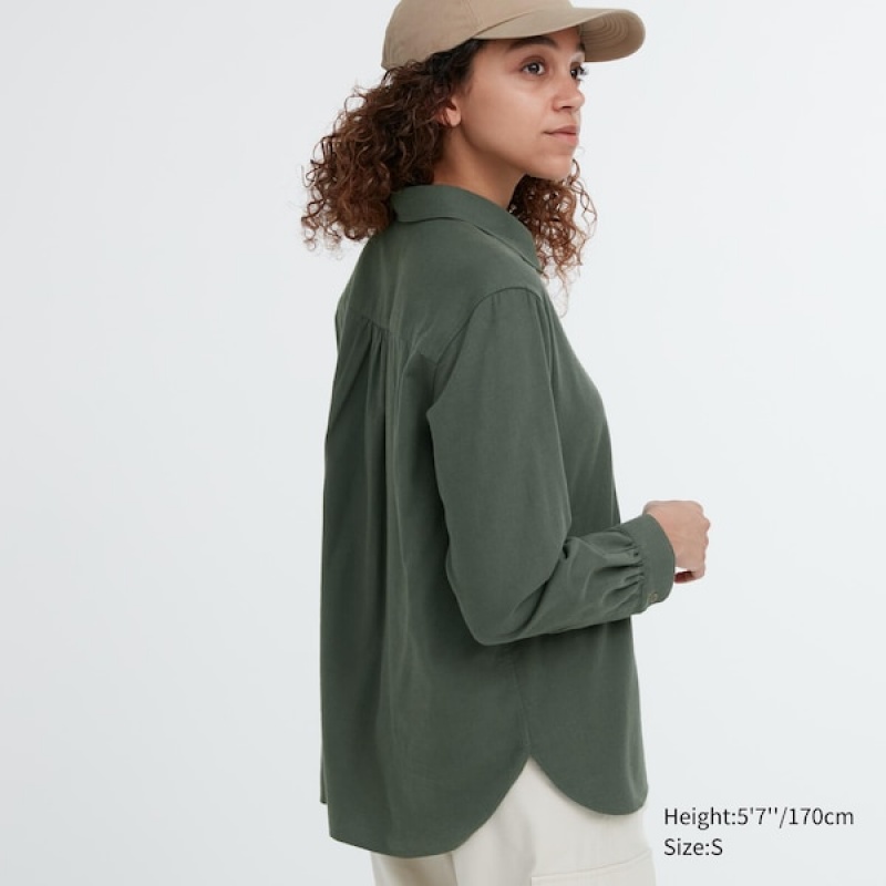 Uniqlo Soft Brushed Long-Sleeve Skjorte Dame Grøn | 0842-VGDCX