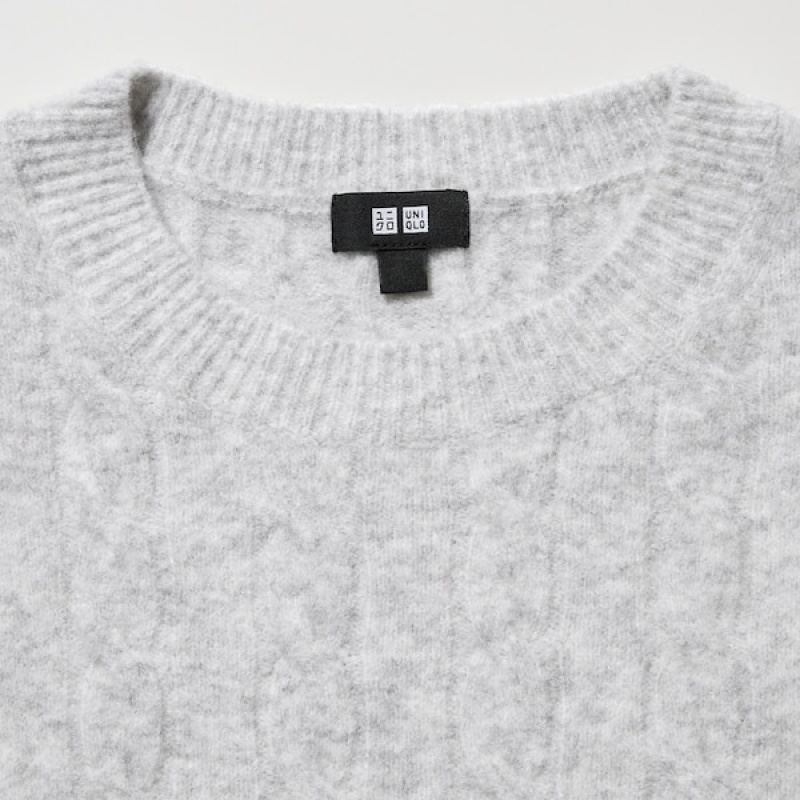 Uniqlo Souffle Yarn Cable Crew Neck Trøjer Herre Hvide | 4026-MYCVS