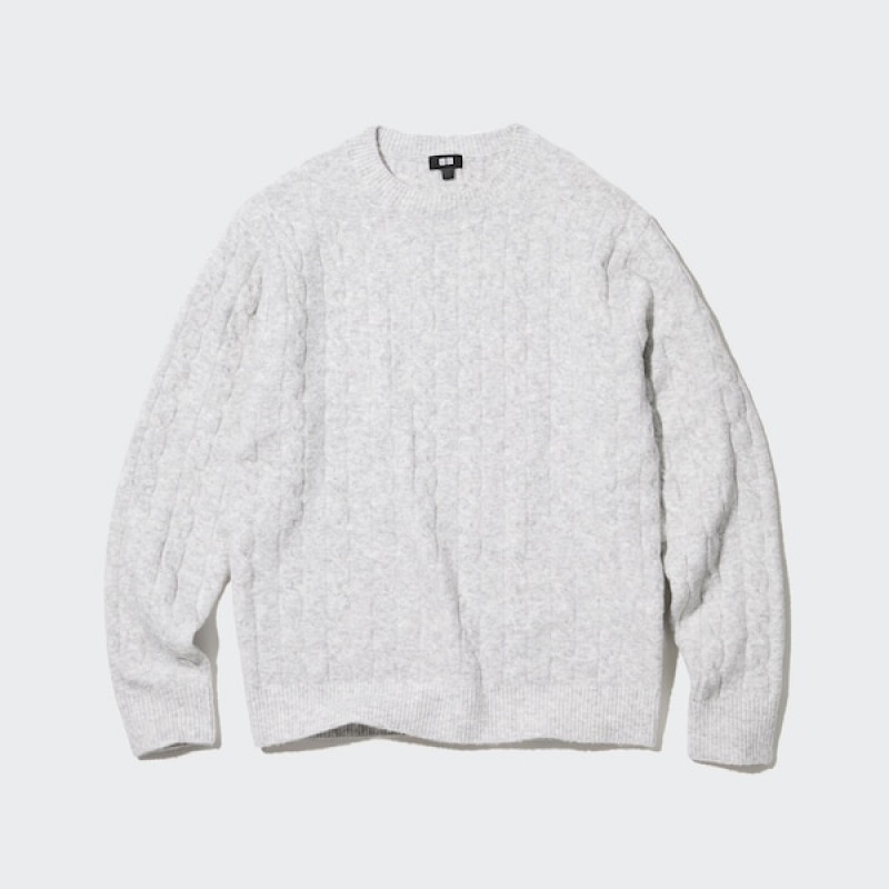 Uniqlo Souffle Yarn Cable Crew Neck Trøjer Herre Hvide | 4026-MYCVS