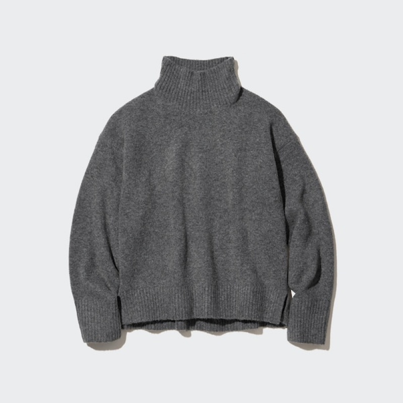 Uniqlo Souffle Yarn High Neck Long-Sleeve Trøjer Dame Grå | 8739-RAUKO