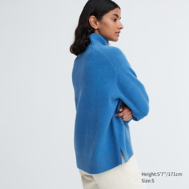 Uniqlo Souffle Yarn High Neck Long-Sleeve Trøjer Dame Blå | 0784-JTSRM