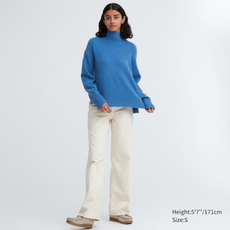 Uniqlo Souffle Yarn High Neck Long-Sleeve Trøjer Dame Blå | 0784-JTSRM