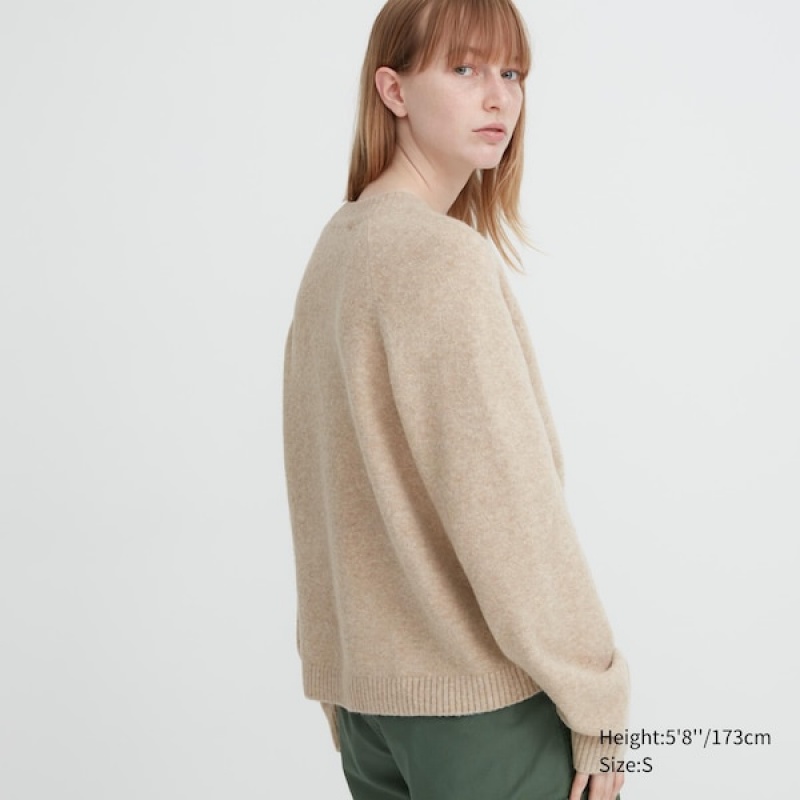 Uniqlo Souffle Yarn Kort Cardigan Dame Beige | 7492-ULVQX