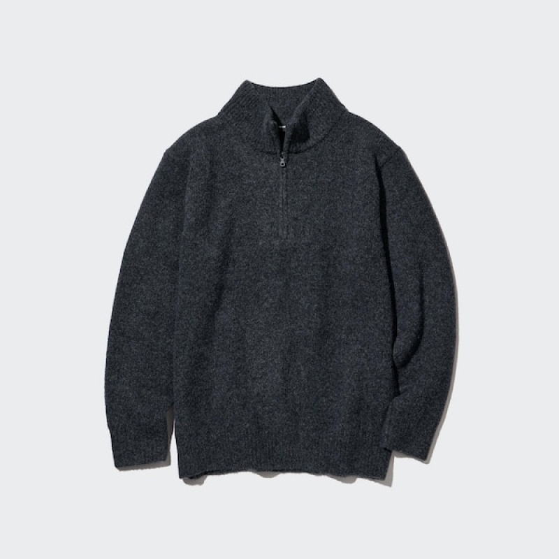 Uniqlo Souffle Yarn Long-Sleeve Half-Zip Trøjer Herre Mørkegrå | 6215-UWQYI