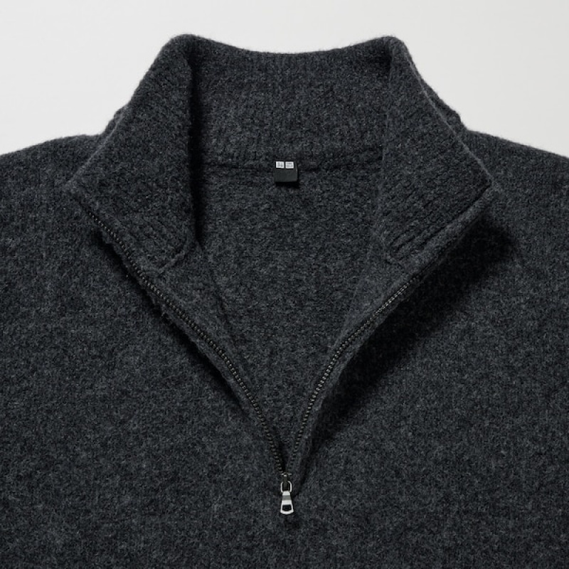 Uniqlo Souffle Yarn Long-Sleeve Half-Zip Trøjer Herre Mørkegrå | 6215-UWQYI