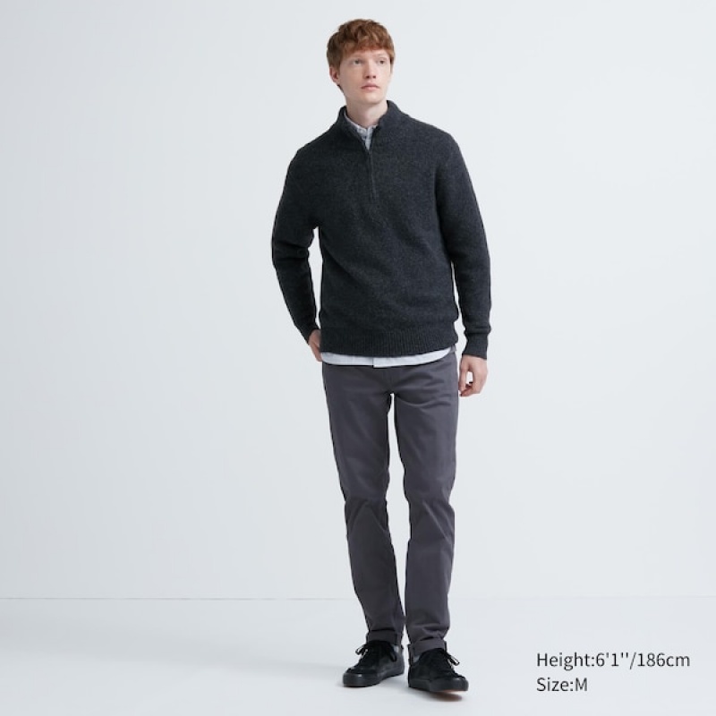 Uniqlo Souffle Yarn Long-Sleeve Half-Zip Trøjer Herre Mørkegrå | 6215-UWQYI