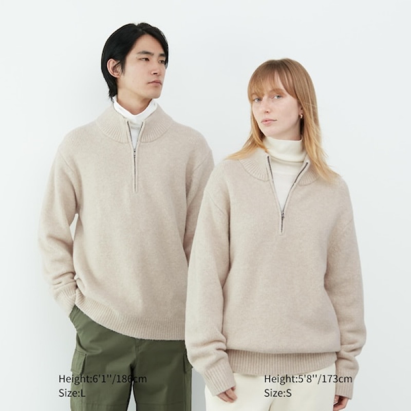 Uniqlo Souffle Yarn Long-Sleeve Half-Zip Trøjer Herre Beigwe | 8631-AFKGM