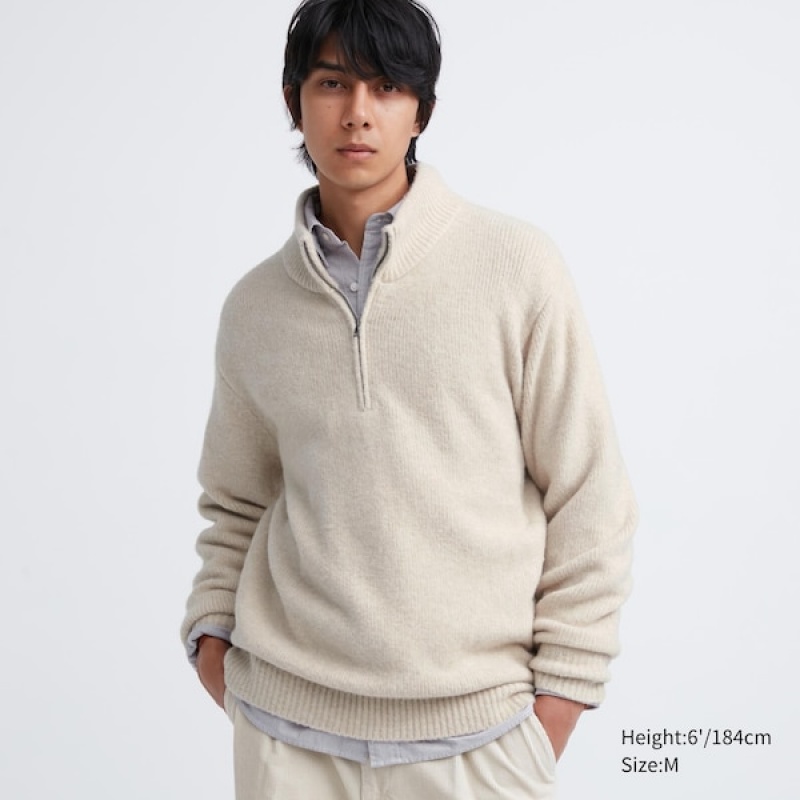 Uniqlo Souffle Yarn Long-Sleeve Half-Zip Trøjer Herre Beigwe | 8631-AFKGM