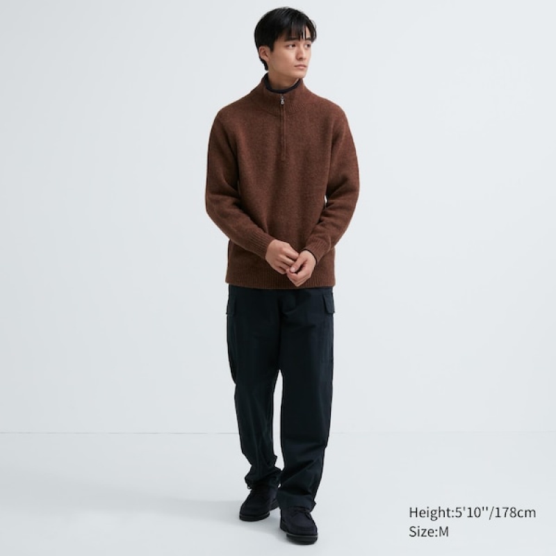 Uniqlo Souffle Yarn Long-Sleeve Half-Zip Trøjer Herre Brune | 9748-GFLPJ