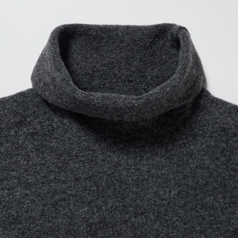 Uniqlo Souffle Yarn Turtleneck Kjole Dame Mørkegrå | 1275-RWFMO