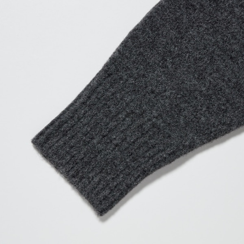 Uniqlo Souffle Yarn Turtleneck Kjole Dame Mørkegrå | 1275-RWFMO