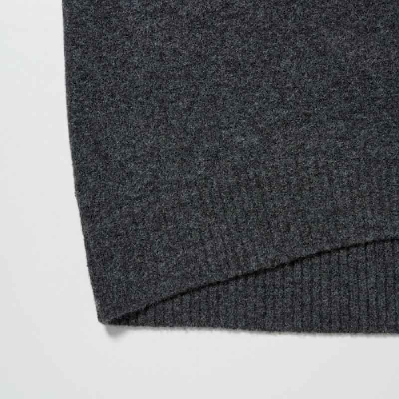 Uniqlo Souffle Yarn Turtleneck Kjole Dame Mørkegrå | 1275-RWFMO