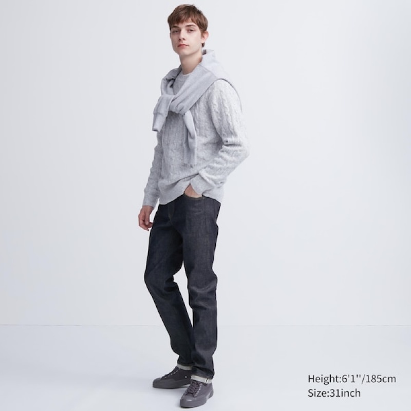 Uniqlo Stretch Selvedge Slim-Fit Jeans Herre Mørkeblå | 7841-BGFXZ