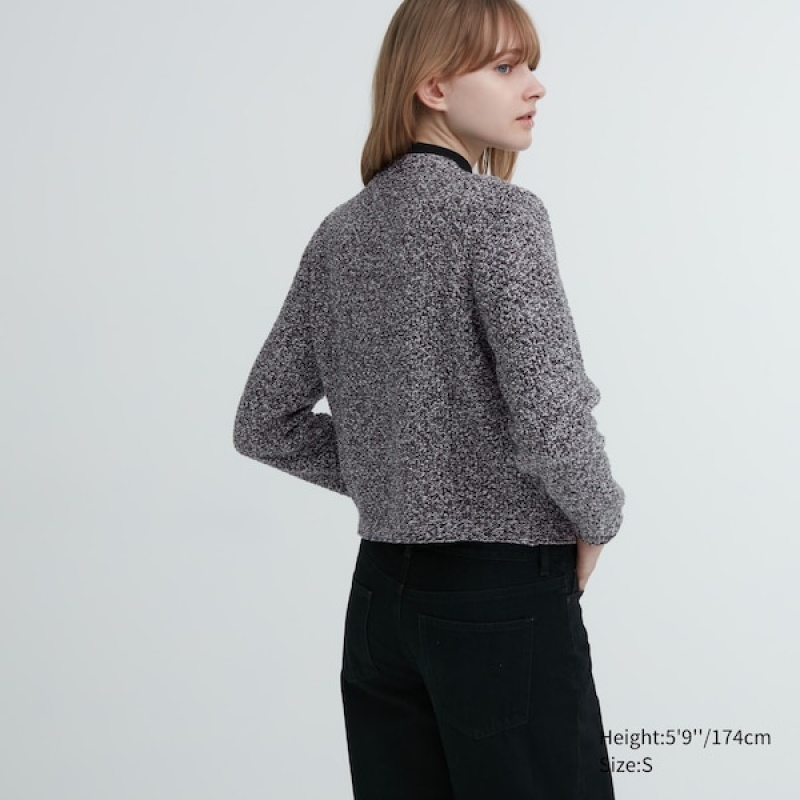 Uniqlo Strikket Kort Cardigan Dame Grå | 3125-MQZED