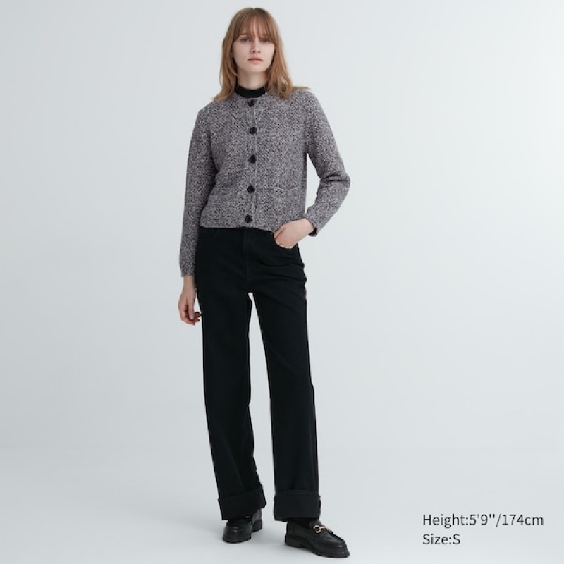 Uniqlo Strikket Kort Cardigan Dame Grå | 3125-MQZED