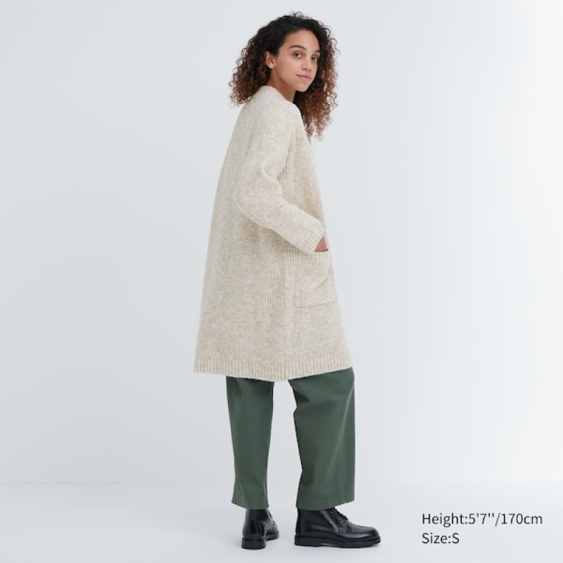 Uniqlo Strikket Long Frakker Dame Hvide | 3652-PJOCY