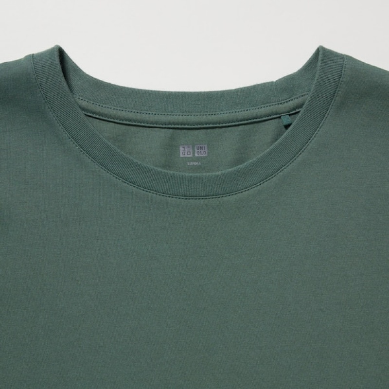 Uniqlo Supima® Bomulds Crew Neck Kort-Sleeve T Shirts Herre Grøn | 9086-GNSBC