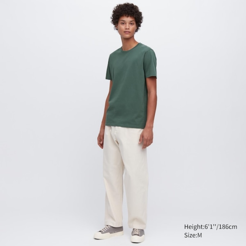 Uniqlo Supima® Bomulds Crew Neck Kort-Sleeve T Shirts Herre Grøn | 9086-GNSBC