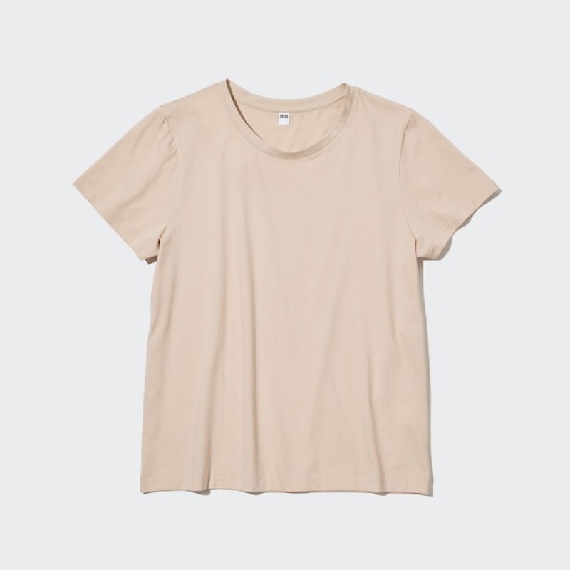 Uniqlo Supima® Bomulds Crew Neck Kort-Sleeve T Shirts Dame Beige | 3089-NRHUL