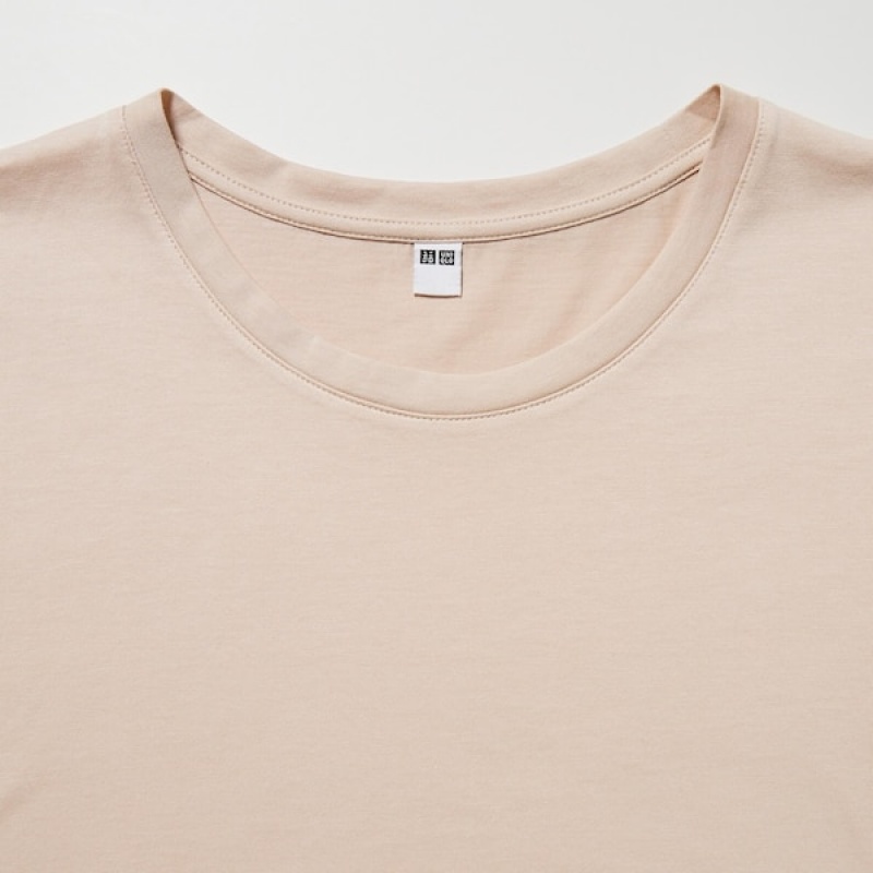 Uniqlo Supima® Bomulds Crew Neck Kort-Sleeve T Shirts Dame Beige | 3089-NRHUL