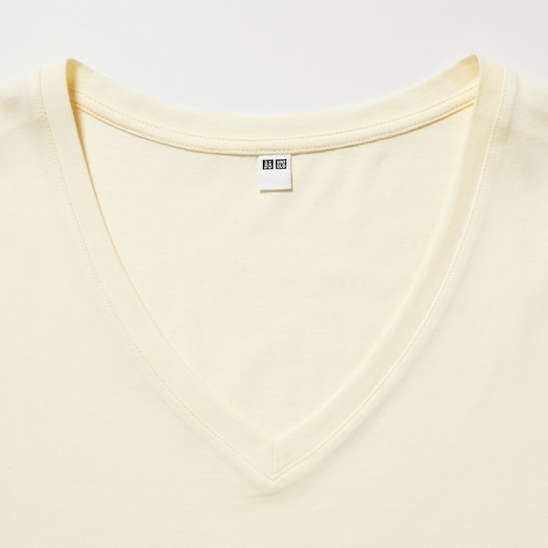 Uniqlo Supima® Bomulds V-Neck Kort-Sleeve T Shirts Dame Gul | 4968-SXQBJ