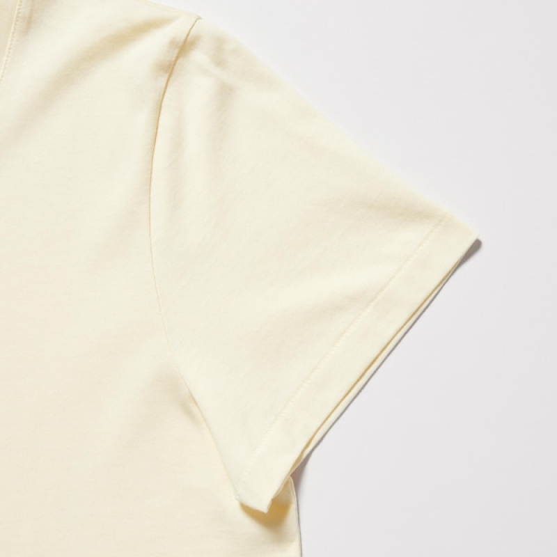 Uniqlo Supima® Bomulds V-Neck Kort-Sleeve T Shirts Dame Gul | 4968-SXQBJ