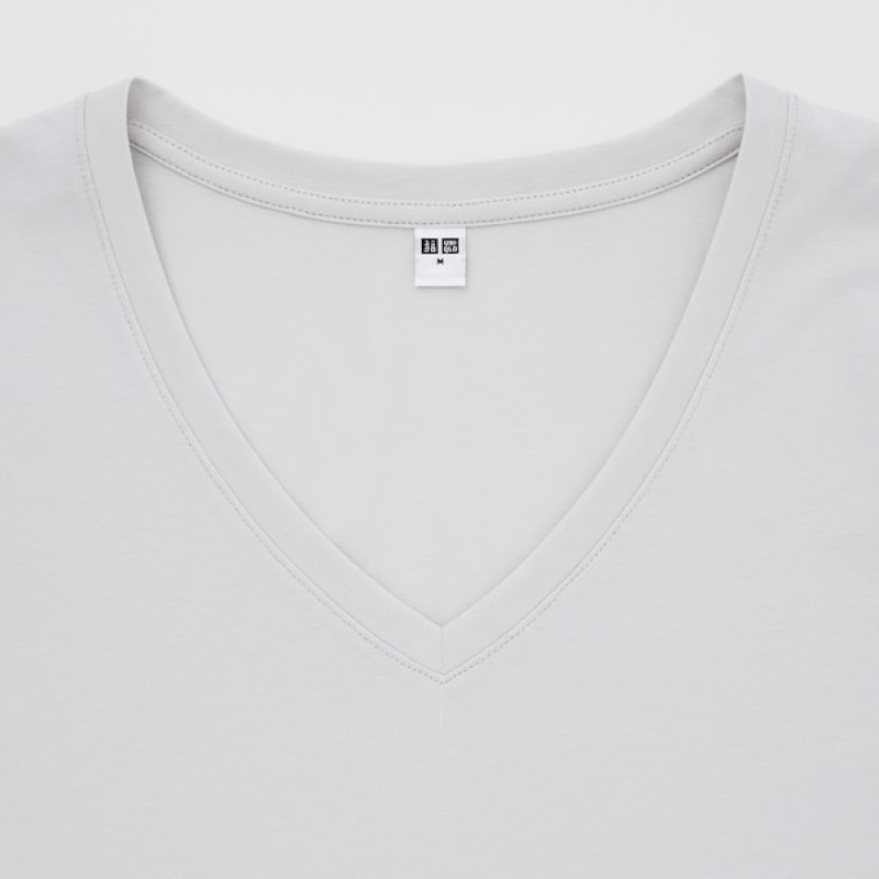 Uniqlo Supima® Bomulds V-Neck Kort-Sleeve T Shirts Dame Hvide | 1698-AFGJU