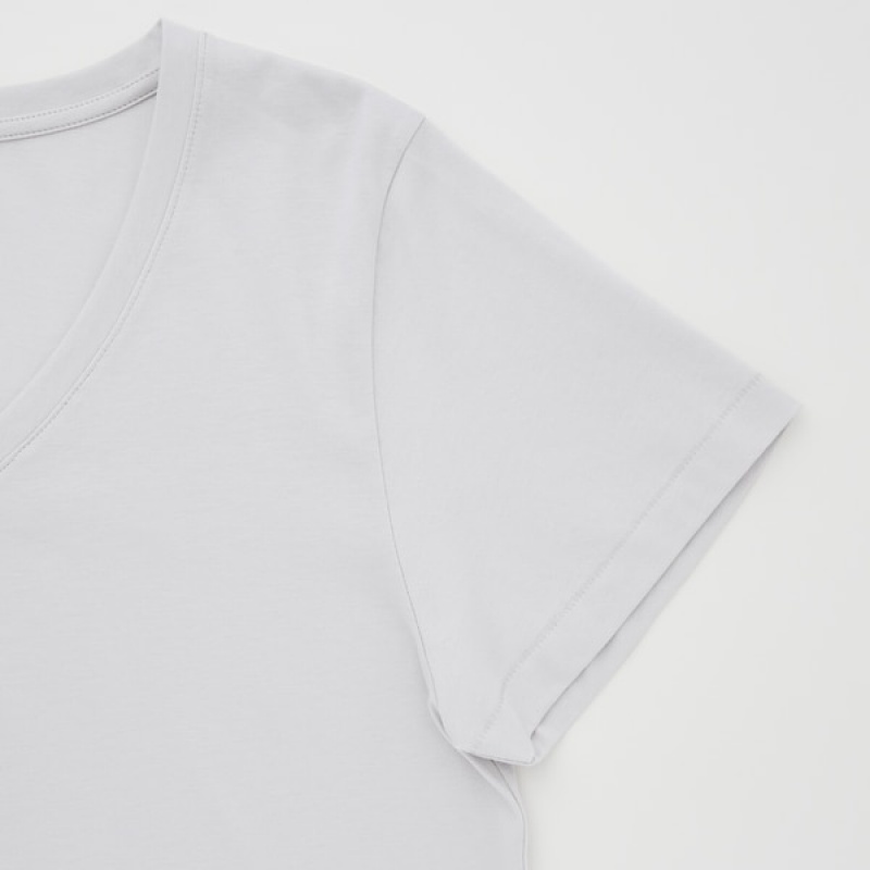 Uniqlo Supima® Bomulds V-Neck Kort-Sleeve T Shirts Dame Hvide | 1698-AFGJU