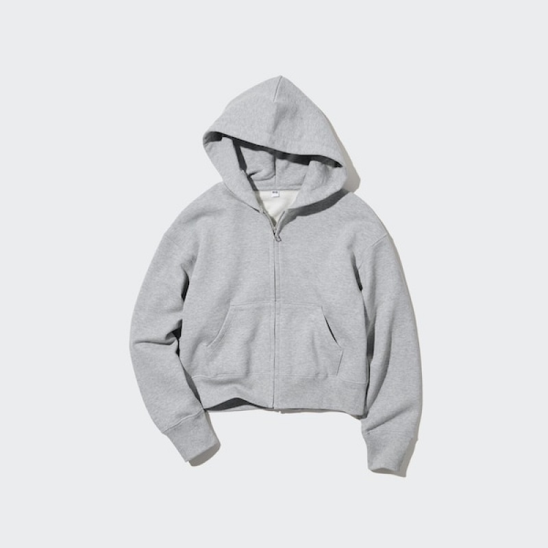 Uniqlo Sweat Full-Zip Long-Sleeve Hættetrøje Dame Grå | 2431-AISZU