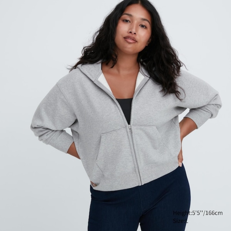 Uniqlo Sweat Full-Zip Long-Sleeve Hættetrøje Dame Grå | 2431-AISZU