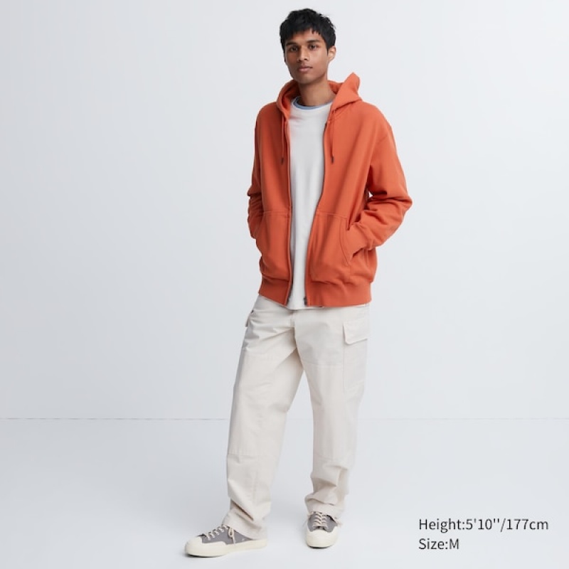 Uniqlo Sweat Long-Sleeve Full-Zip Hættetrøje Herre Orange | 9036-IJEHF