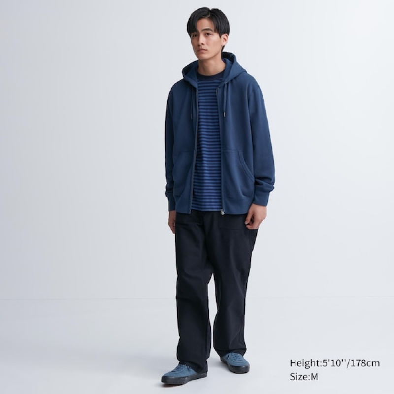 Uniqlo Sweat Long-Sleeve Full-Zip Hættetrøje Herre Blå | 1062-QRMDB