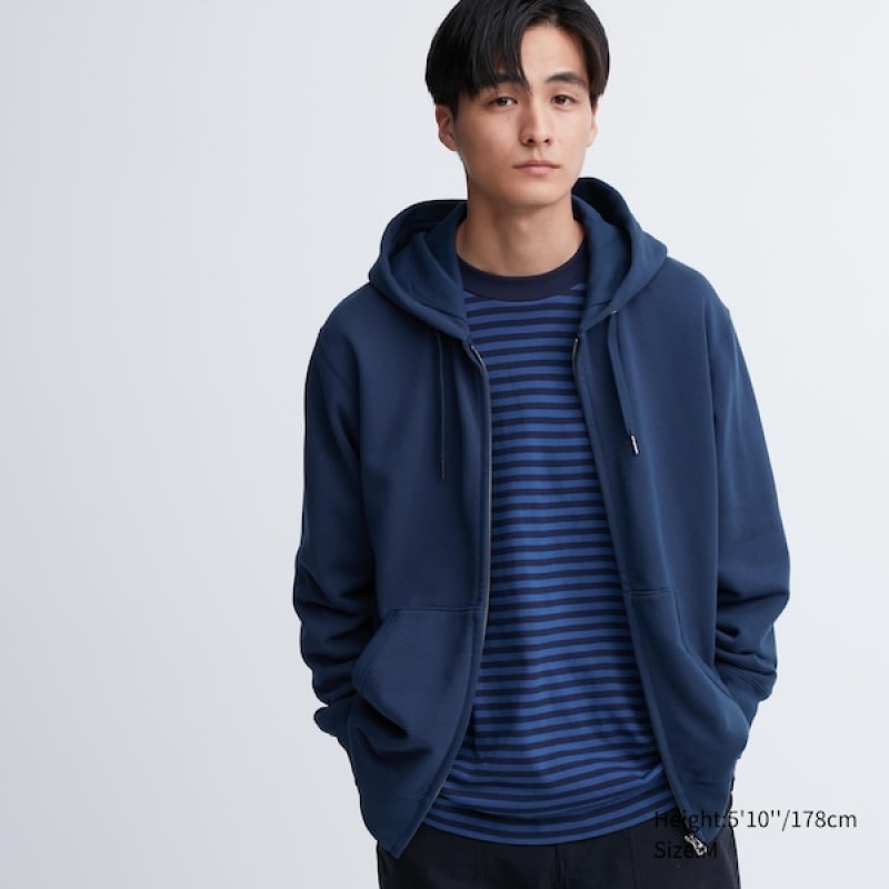 Uniqlo Sweat Long-Sleeve Full-Zip Hættetrøje Herre Blå | 1062-QRMDB