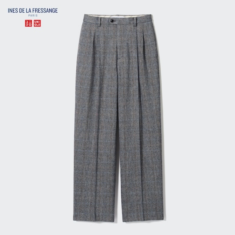 Uniqlo Tweed Brede-Fit Plisseret Bukser Dame Mørkegrå | 1904-UXIFO