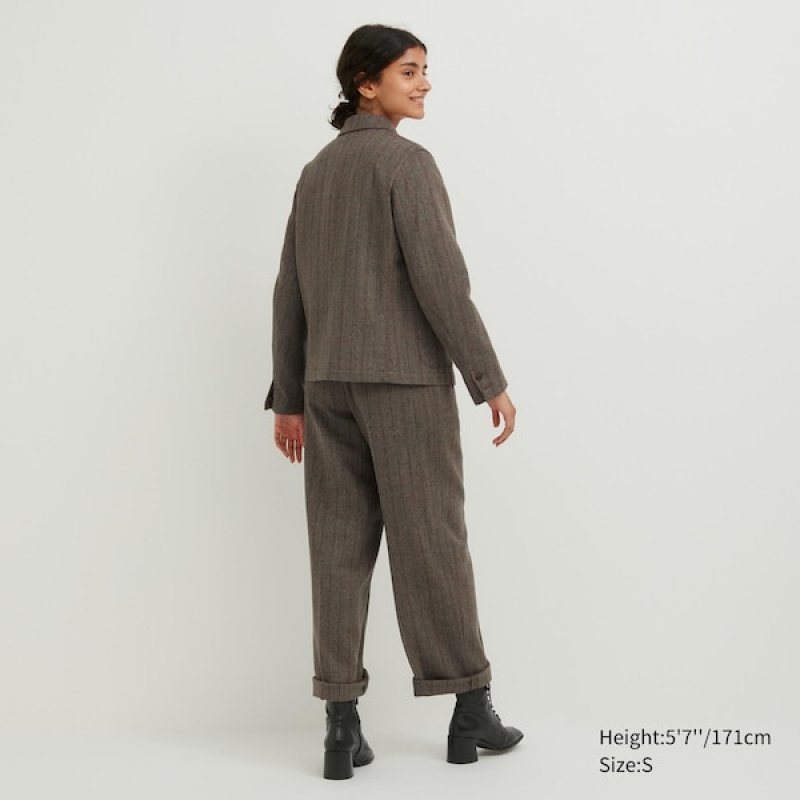 Uniqlo Tweed Checked Overalls Dame Grå | 4563-XOZFQ