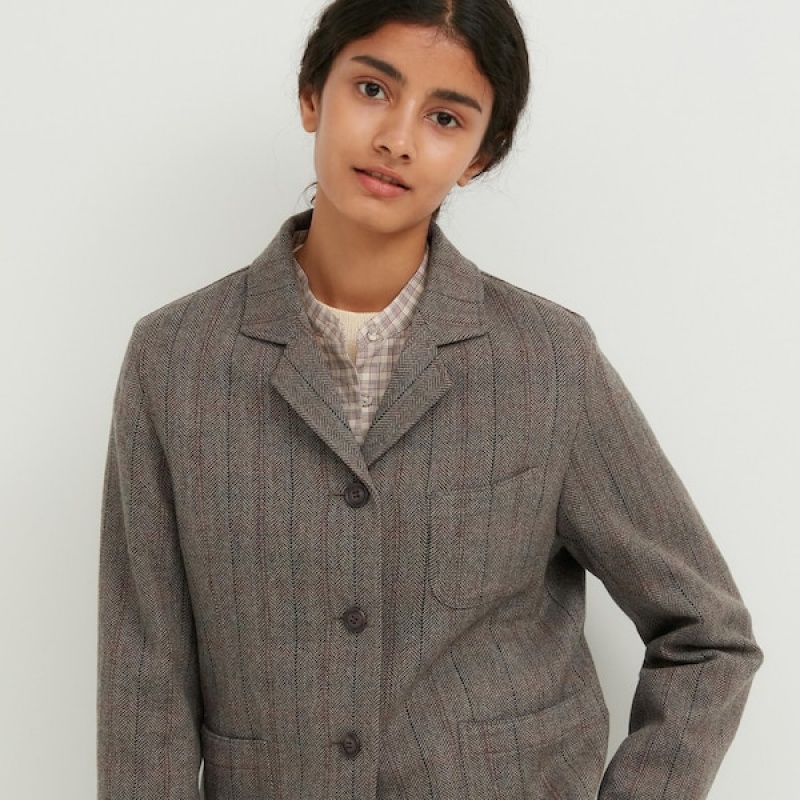 Uniqlo Tweed Checked Overalls Dame Grå | 4563-XOZFQ