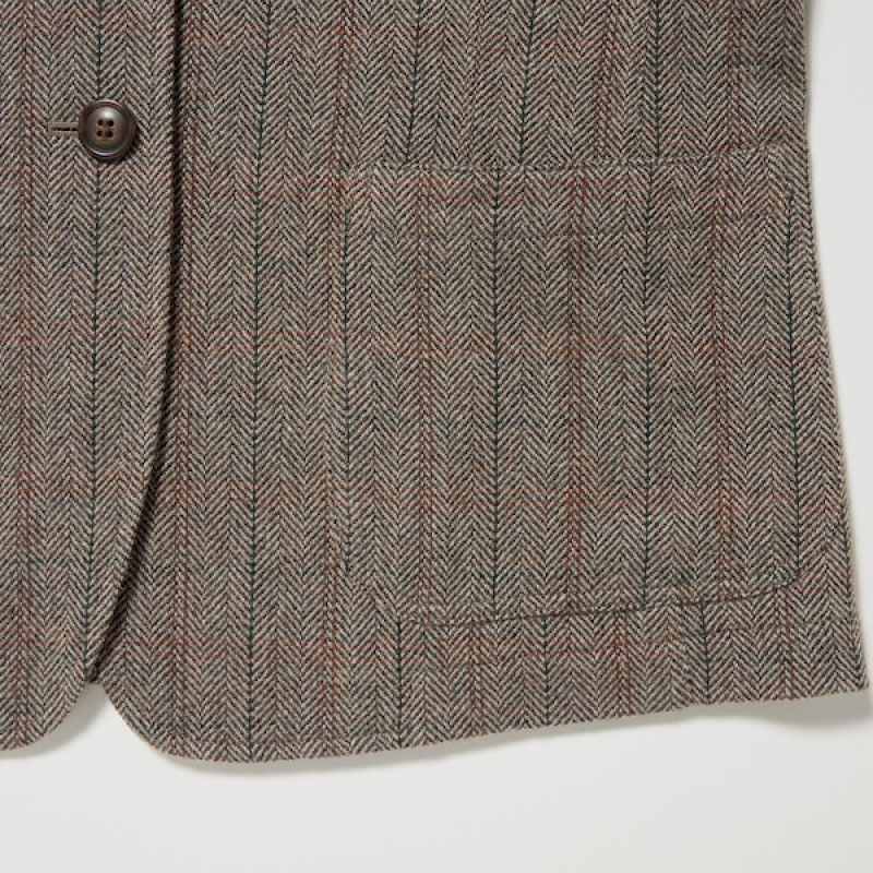 Uniqlo Tweed Checked Overalls Dame Grå | 4563-XOZFQ