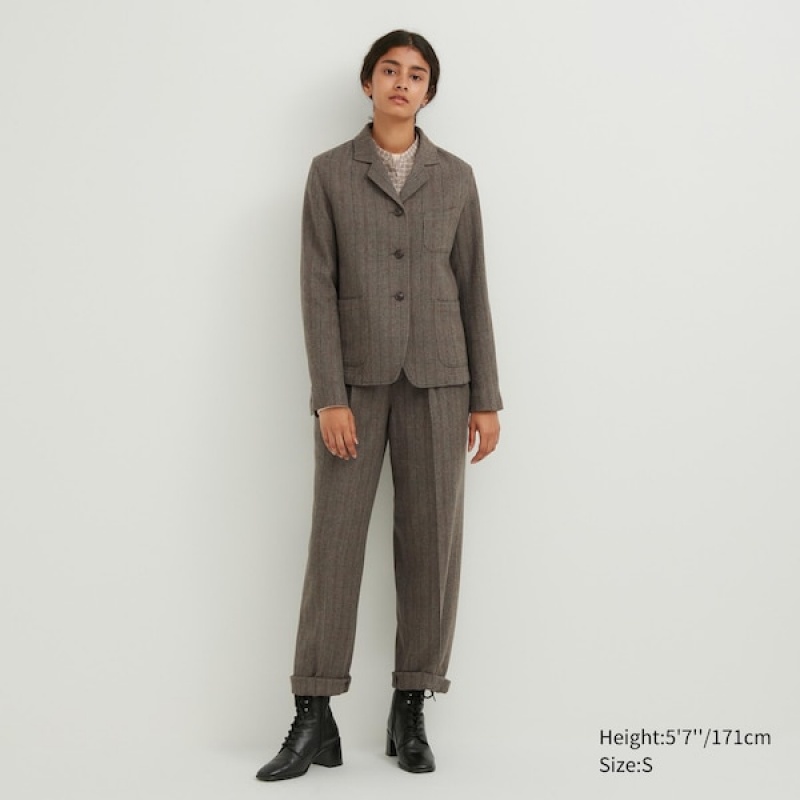 Uniqlo Tweed Checked Overalls Dame Grå | 4563-XOZFQ